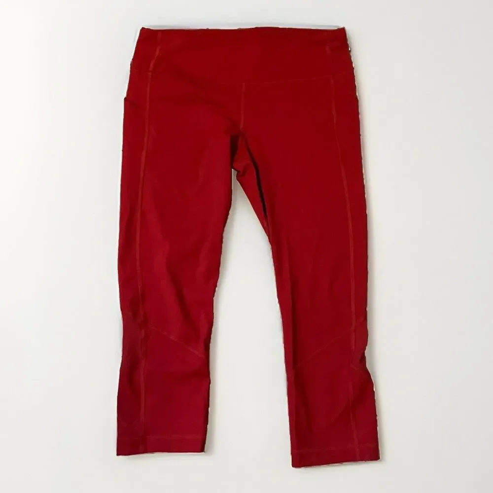 Lululemon Red Capri Leggings Size 10 22” Inseam Workout Gym Athleisure